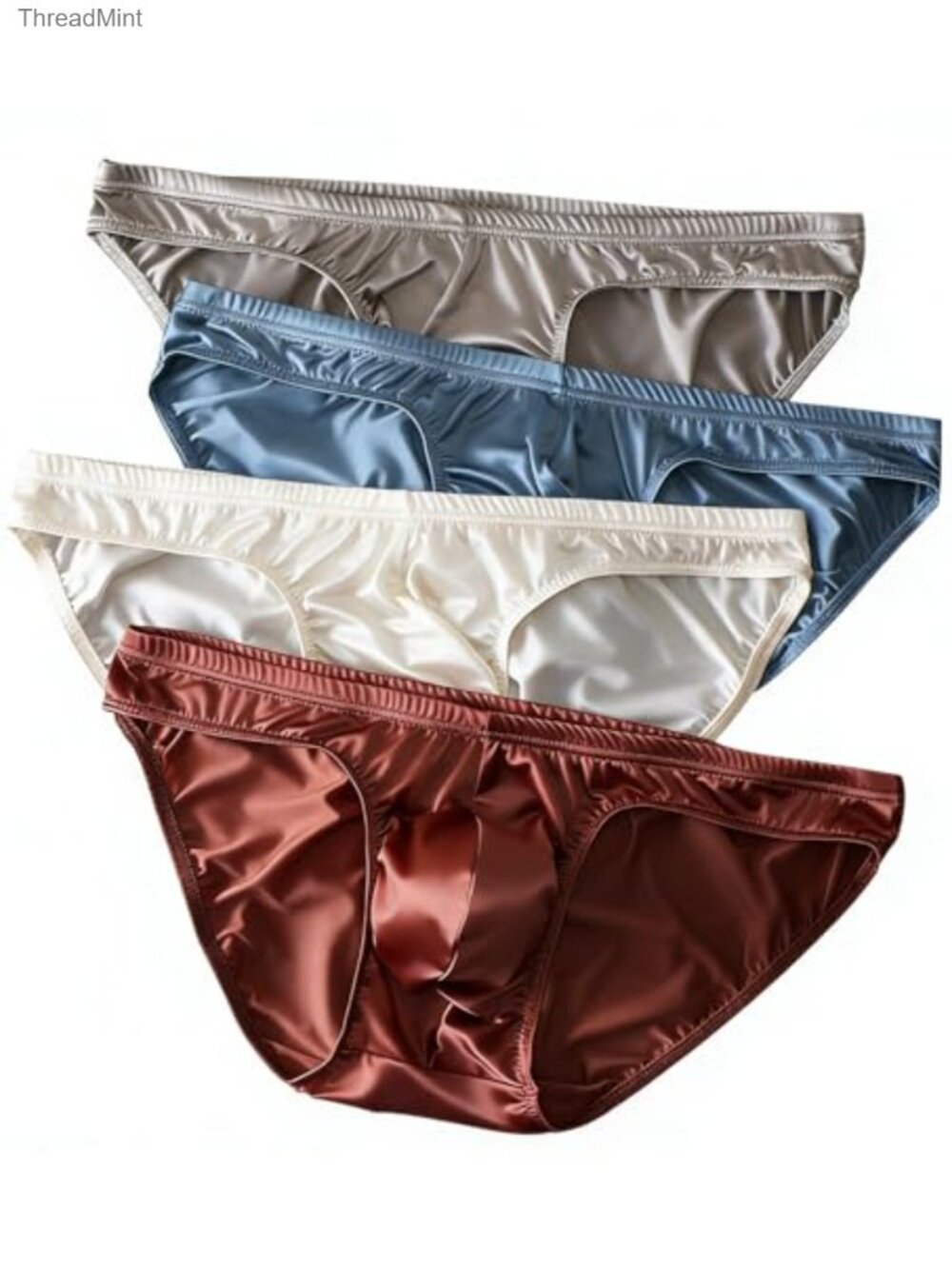 Men's Ice Silk Satin Bikini Briefs 4PK Low Rise Cheeky Underwear
